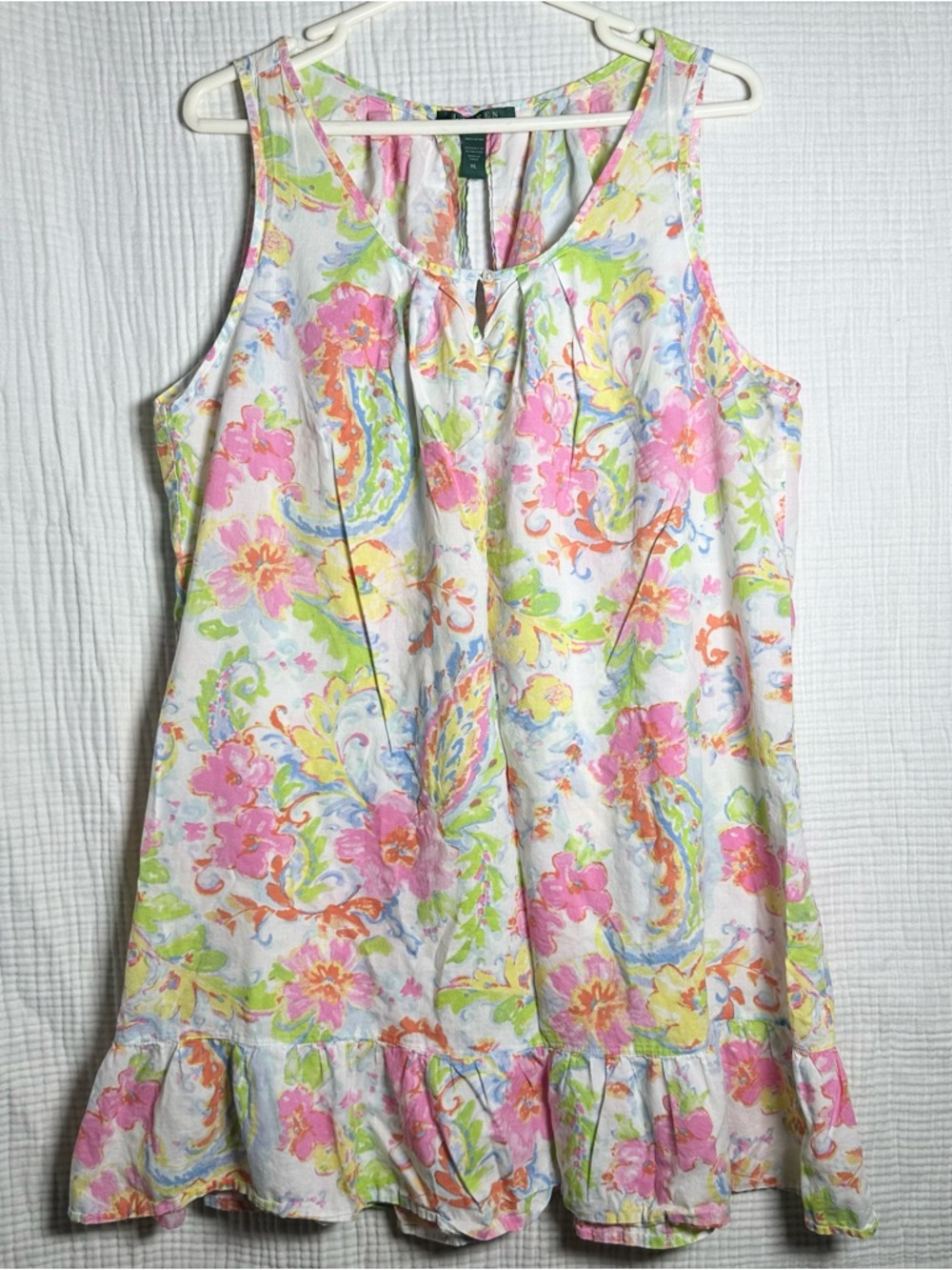 Ralph Lauren Nightgown XL Retro Floral Chemise Keyhole Scoop Ruffle Baby Doll